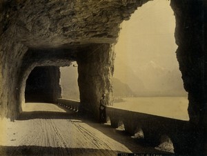 Switzerland Axen road Axenstrasse Tunnel Lake Lucerne Old Photo 1890
