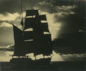 Belgium? Big Sailboat at Sea Pictorialism Old Art Photo Velvet ALF 1944