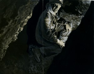France Miner or Speleologist in Cave Old Retouched Photo 1950's