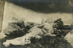 France Woman laying down in Studio Risque Fashion Old Photo Reutlinger 1900
