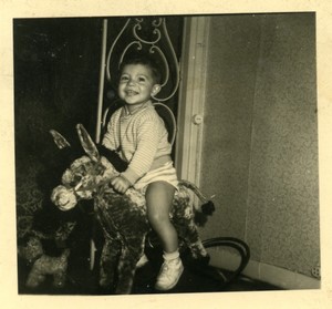 France child on a rocking donkey toy Old amateur Photo 1950 #2