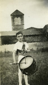 France Pierrot Boy and his drum by Village church Old amateur Photo 1950