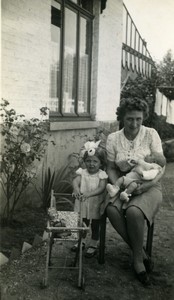 France Mother and girl toddler, baby and doll Old amateur Photo 1944