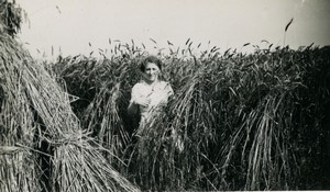 France woman in a field harvest season Old amateur Photo 1945
