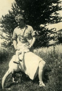 France family 2 children posing Old amateur Photo 1945