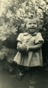 France Smiling child with ball in a garden Old amateur Photo 1948