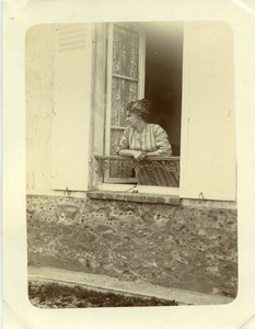 France woman looking out of window Old Photo 1912