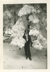 France winter scene Scout? Chasseur alpin? Under snowy tree Old Photo 1945