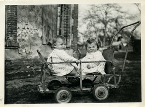 France childhood 2 babies in a cart Old Photo 1930