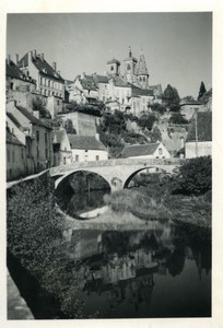 France Semur en Auxois Pont Pinard Collégiale Notre-Dame ancienne Photo Snapshot amateur 1957