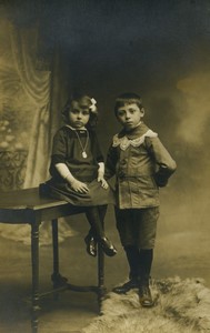 France Brother & Sister? posing Old Real Photo Postcard RPPC 1920