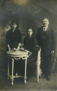 France Family posing Man and two women Old Real Photo Postcard RPPC 1920