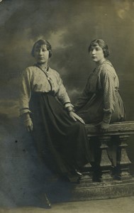 France two sisters? Posing Old Real Photo Postcard RPPC 1920 #1