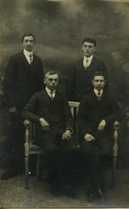 France Four friends young men posing Old Real Photo Postcard RPPC 1920