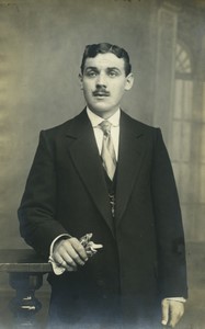 France Tourcoing Man posing Moustache Old Real Photo Postcard RPPC 1920