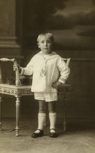 France Toddler Boy by nice bench Pierre Pirson Old Real Photo Postcard RPPC 1920