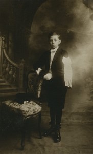 France Lille Boy posing Communion? Religion Old Real Photo Postcard RPPC 1921 #2