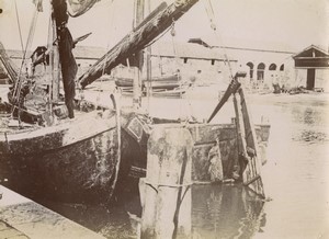 Italy Venice Chioggia? Lagoon Fishing boats Dock Old Photo Amateur 1900