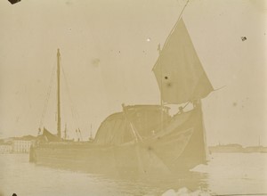 Italy Venice Chioggia? Lagoon Fishing boat Burchio Old Photo Amateur 1900 #1