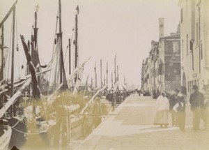 Italy Venice Chioggia Lagoon Fishing boats Docks Old Photo Amateur 1900