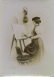 France Arts Woman painter at work Easel Mandolin old Photo 1890 #1