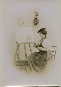 France Arts Woman painter at work Easel Mandolin old Photo 1890 #2