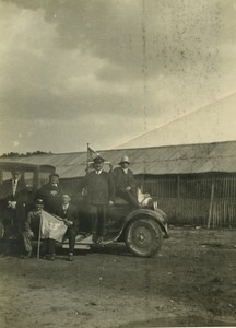 France Group posing on Big Automobile Aeroclub de France flag Old Photo 1930