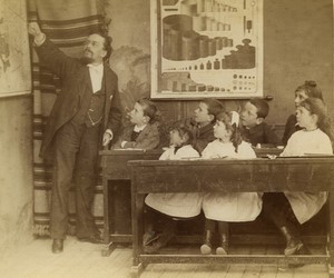 France School Teacher and his class children Old cabinet Photo 1885