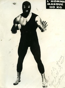 France catcheur L'Homme Masqué 110 kg dedicace autographe Wrestling Ancienne Photo 1960