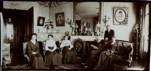 France Paris Family in Living room Old panoramic Photo 1910