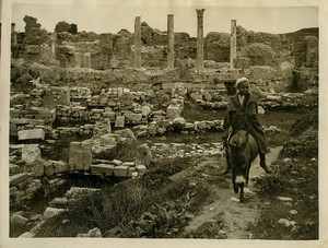 Tunisia Thuburbo Majus Great Roman City Ruins Boy riding Donkey Old Photo 1930