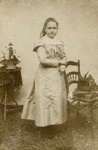 France Tourcoing Young Girl standing Old Cabinet Card Photo 1900