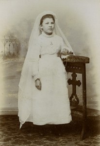 France Tourcoing Young Girl Communion Old Cabinet Card Photo Bataille 1900