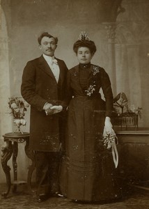 France Tourcoing Couple Portrait Wedding Old Cabinet Card Photo Huisman 1900 #1