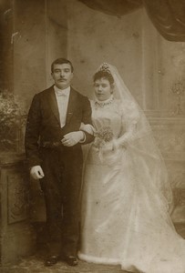 France Tourcoing Couple Portrait Wedding Old Cabinet Card Photo Silbermann 1900