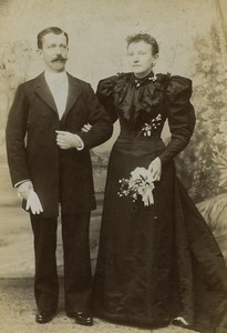 France Tourcoing Couple Portrait Wedding Old Cabinet Card Photo Bataille 1900