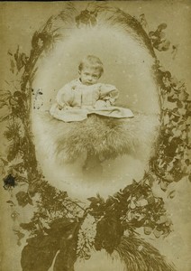 France Tourcoing Toddler on Fur Blanket Old Cabinet Card Photo Clement 1900