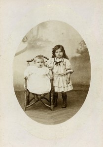 France Roubaix Baby & Toddler siblings Old Cabinet Card Photo Hermant 1890