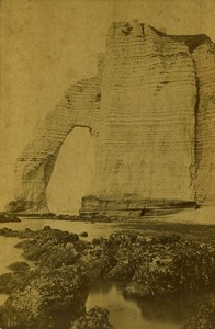France Normandy Etretat Rocks cliffs at low tide Old Cabinet Photo Neurdein 1880