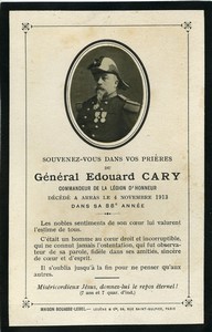 France Arras General Edouard Cary Old In Memoriam card Photo 1913