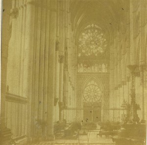 France Reims Cathedral interior Old Half-Stereo Photo Valecke 1865