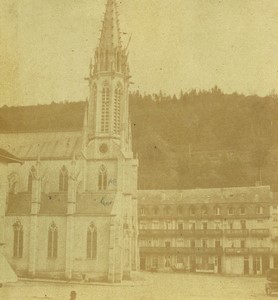 France Plombieres the new church Old Half-Stereo Photo Valecke 1865