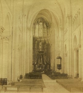 France Le Mans Cathedral interior Old Half-Stereo Photo Valecke 1865