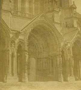 France Chartres Cathedral North Door Old Half-Stereo Photo Valecke 1865