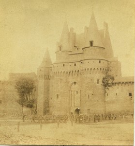 France Vitré entrance to the Feudal Castle Old Half-Stereo Photo Valecke 1865