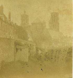 France Laon view of the Cathedral Old Half-Stereo Photo Valecke 1865