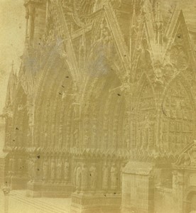 France Reims Cathedral portal Old Half-Stereo Photo Valecke 1865