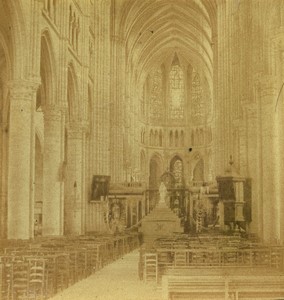 France Soissons cathedral interior Old Half-Stereo Photo Valecke 1865