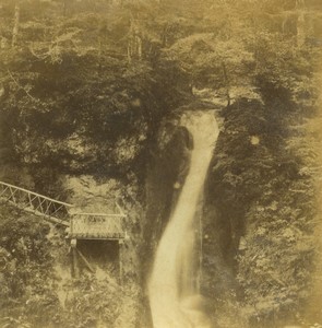 France Mont Dore Plat à Barbe waterfall Old Half-Stereo Photo 1865