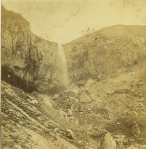 France Mont Dore Great waterfall Grande Cascade Old Half-Stereo Photo 1865